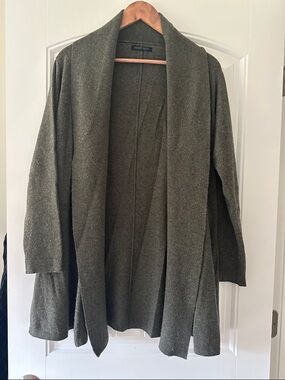 Relaxed Olive Open-Front Shawl Collar Cardigan